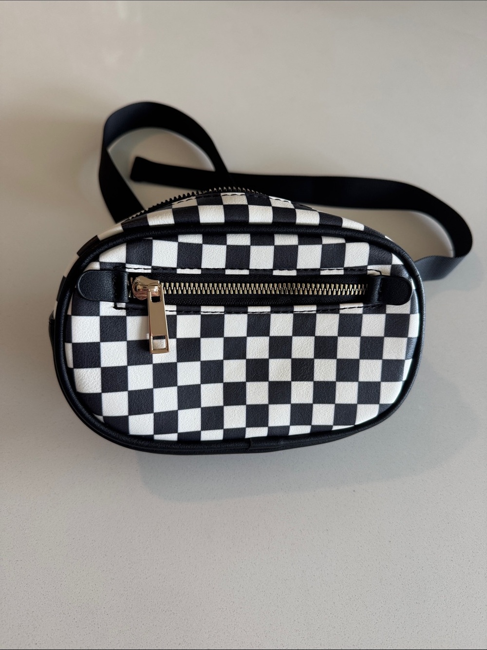 Checkerboard Crossbody Belt Bag - Black & White